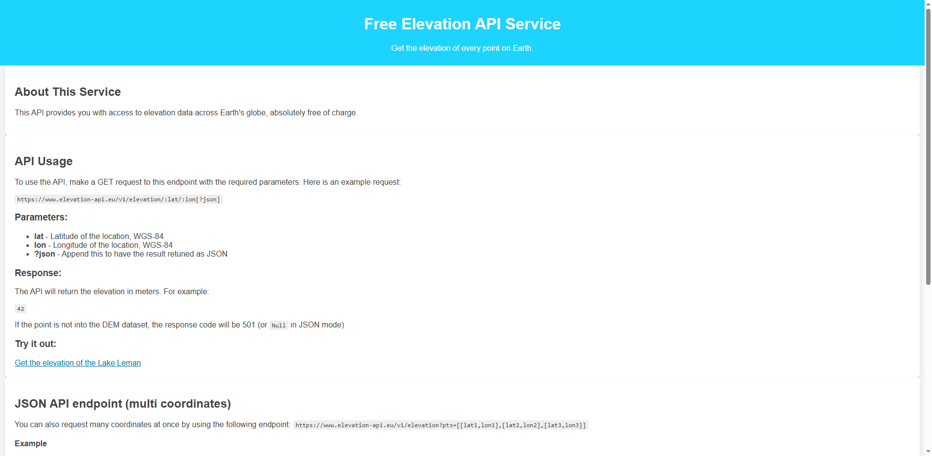 Free Elevation API