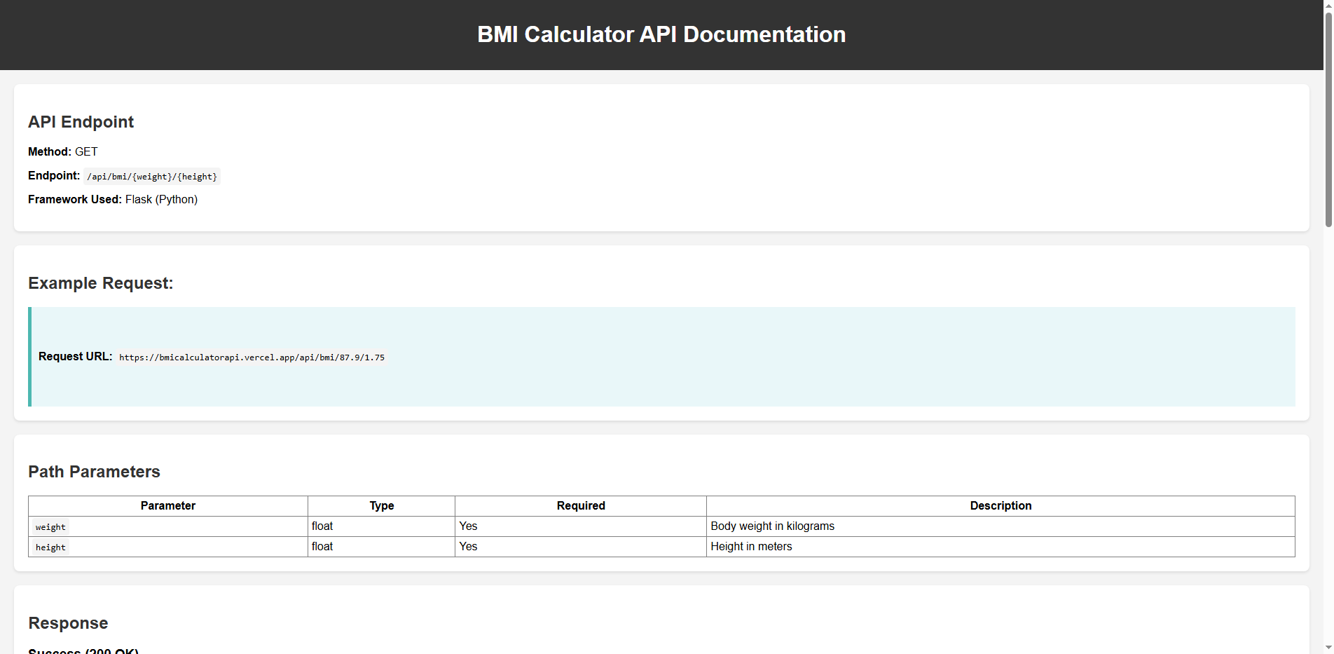 BMI Calculator API