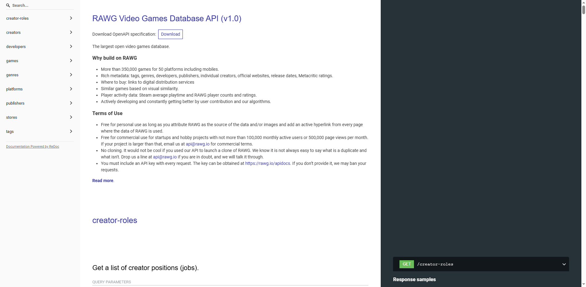 RAWG Video Games Database