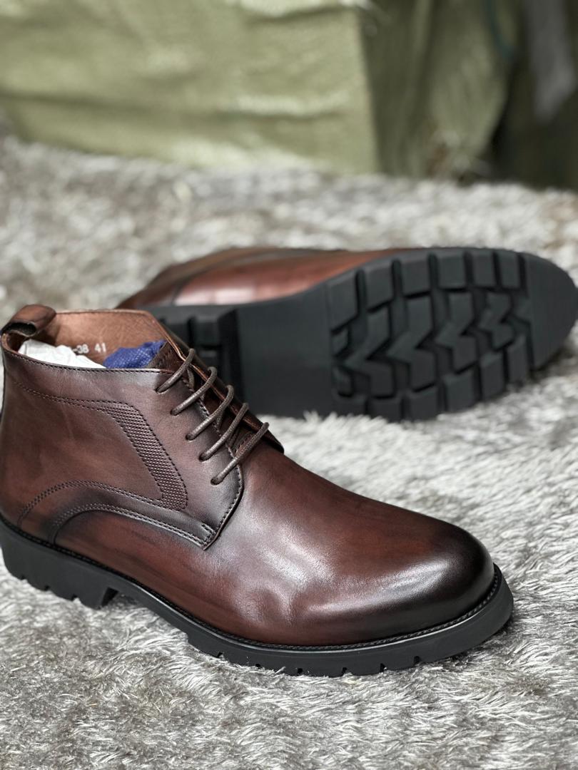 Men's Burnished Leather Lug-Sole Ankle Boots