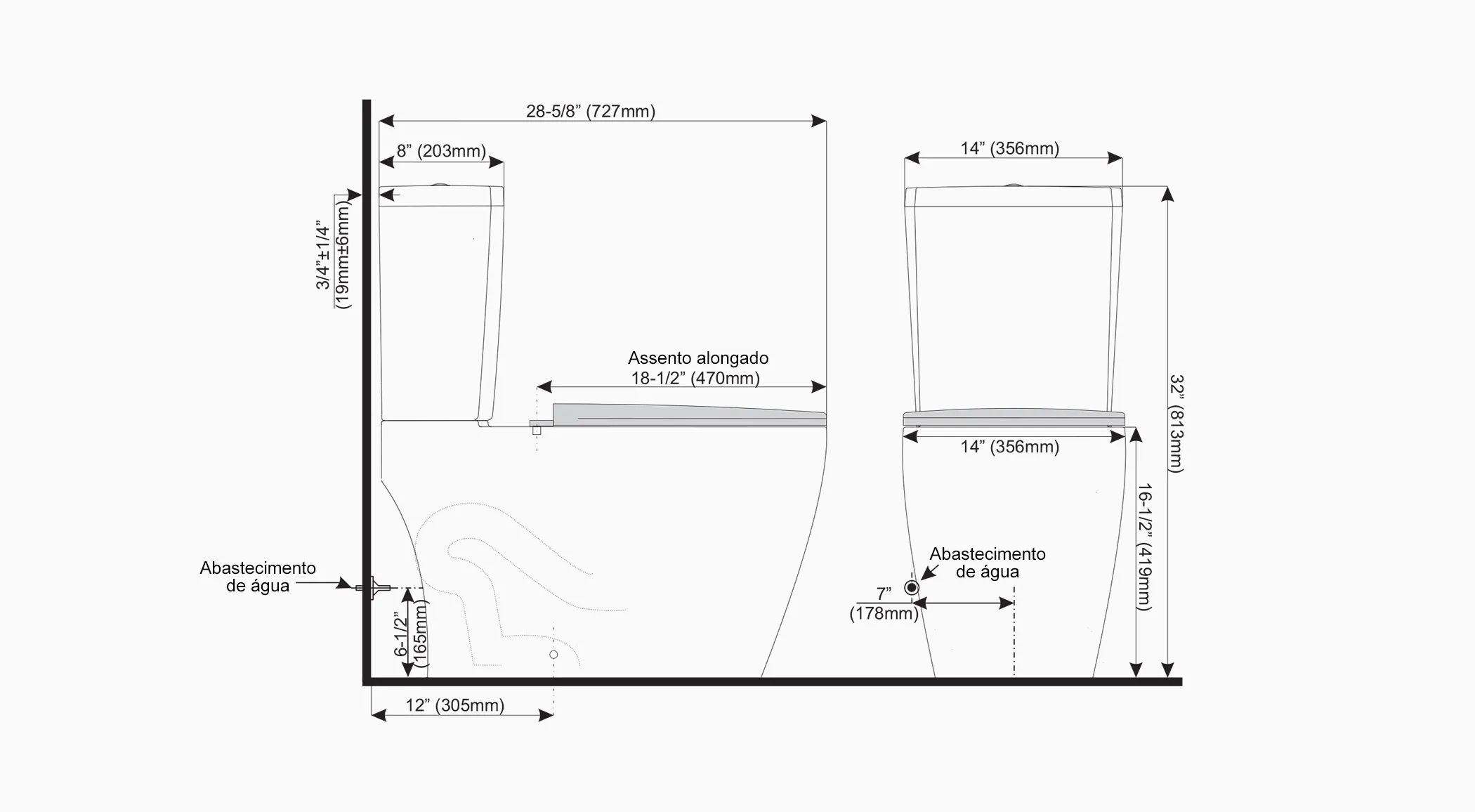 Diagrama de dimensões Doral