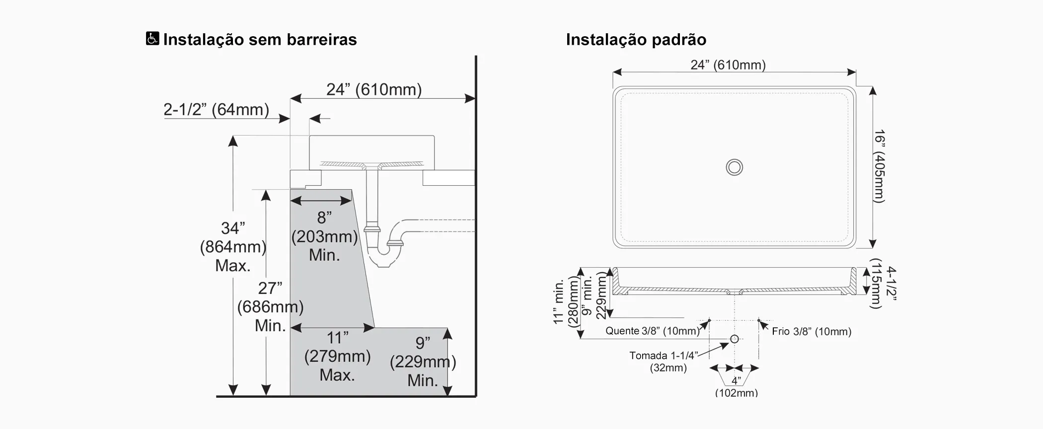 Diagrama de dimensões Tampa