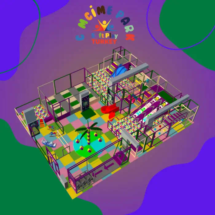 17x12m Seydikemer Muğla projet de jeu en douceur 3D visuel, conception de terrain de jeu intérieur multicouche