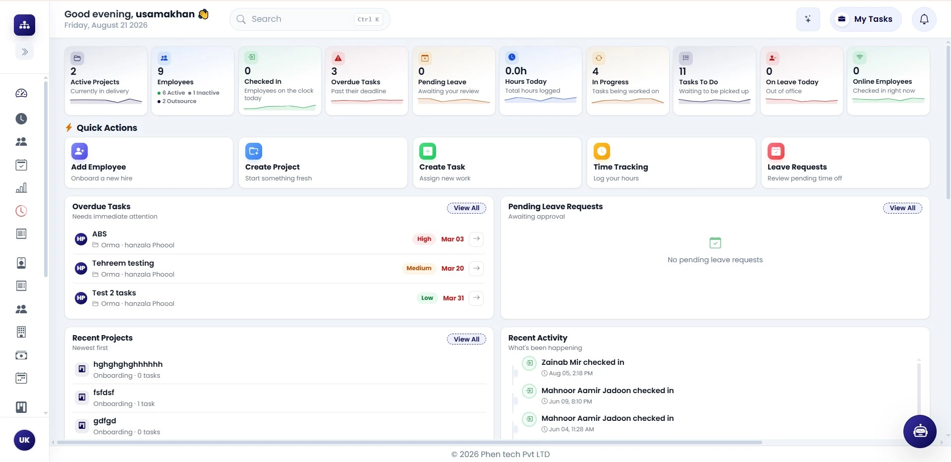 Enterprise operations dashboard with finance, inventory, people, workflow, and performance data