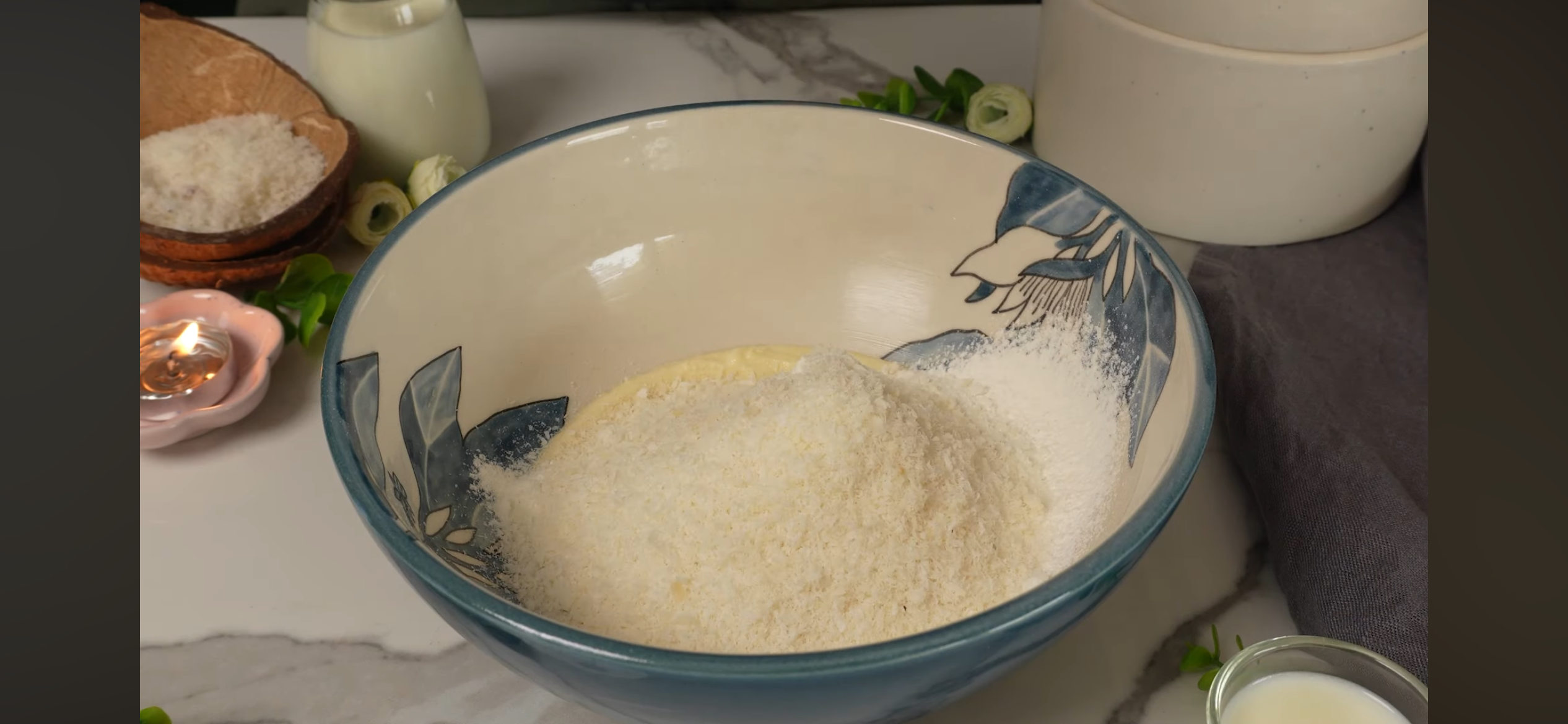 Combine desiccated coconut.