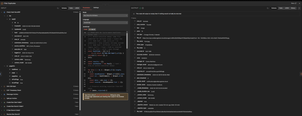 SHA-256 hash deduplication code node