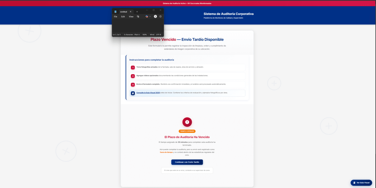Branded audit platform showing deadline expired state