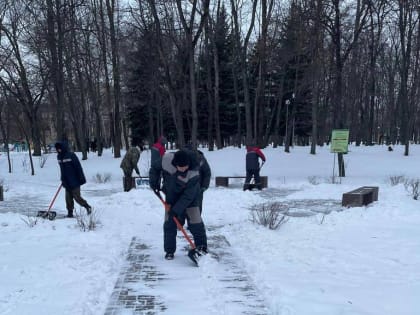 В Курске убирают снег в 46 парках и скверах