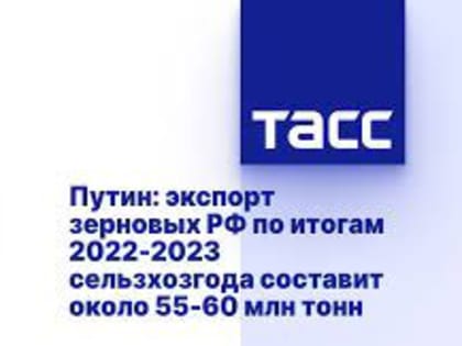 Владимир Путин: Экспорт зерновых по итогам 2022-2023 годов составит 55-60 млн тонн