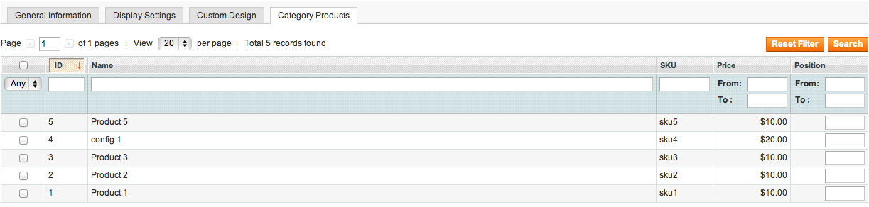 Magento Categories Category Products