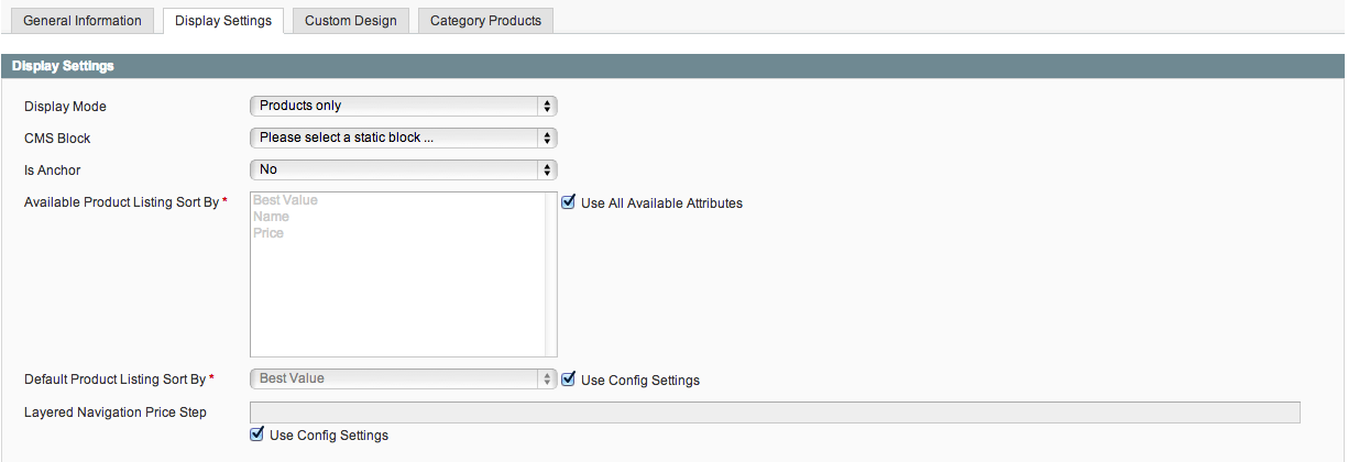 Magento Categories Display Settings