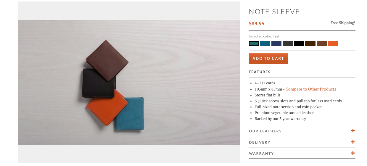 bellroy eCommerce product page