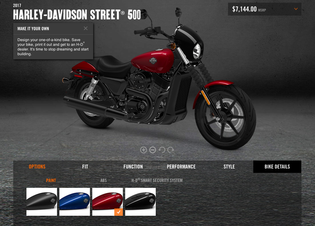 Harley Davidson product customizer