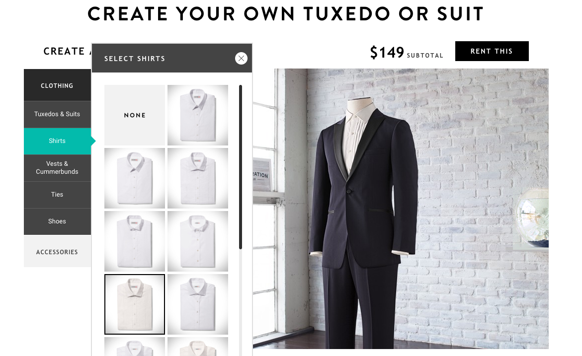 Tuxedo product customizer