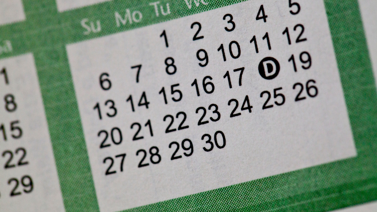 Calendar with the letter D that stand for delivery marked
