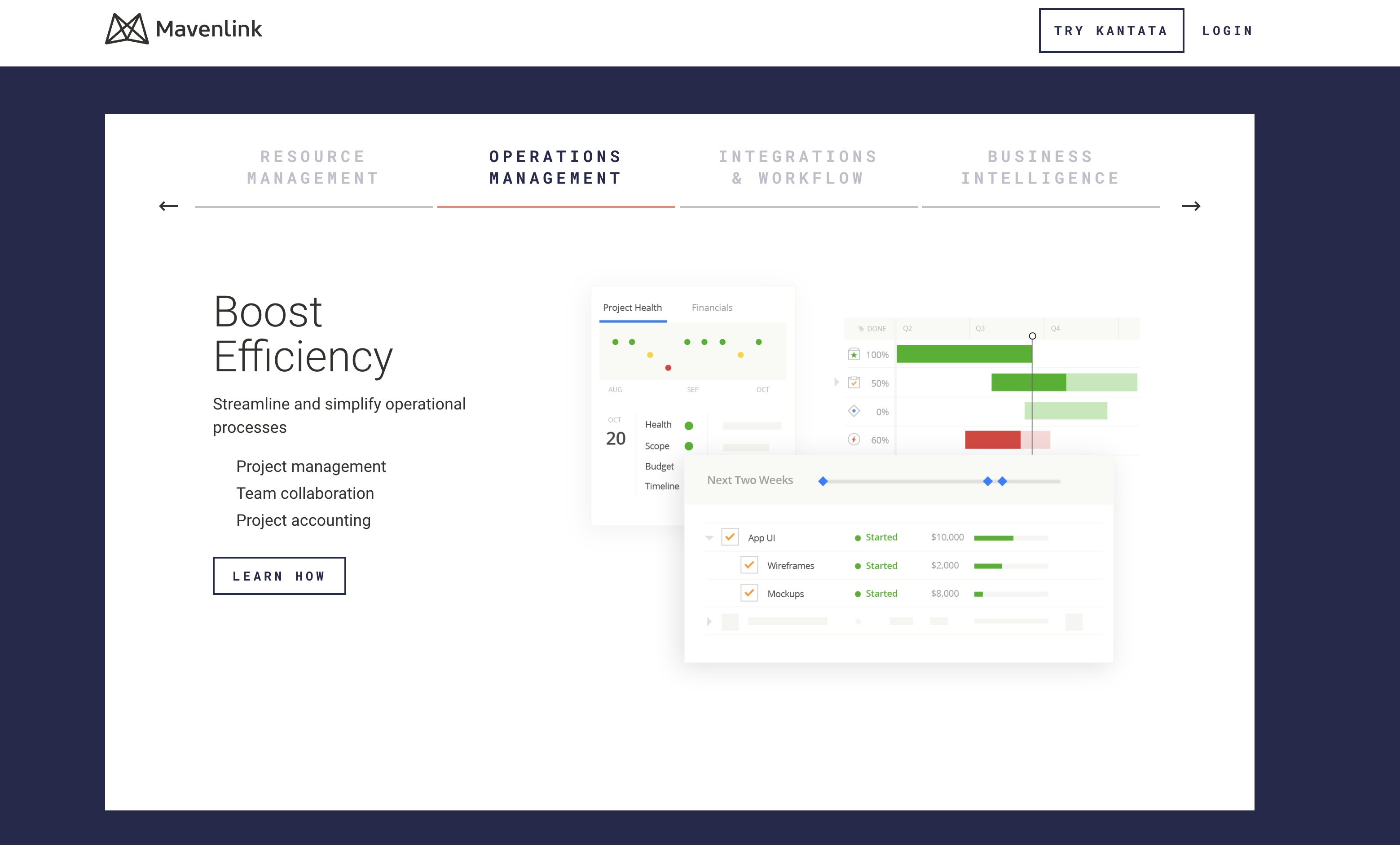 MavenLink demo interface - Boost Efficiency