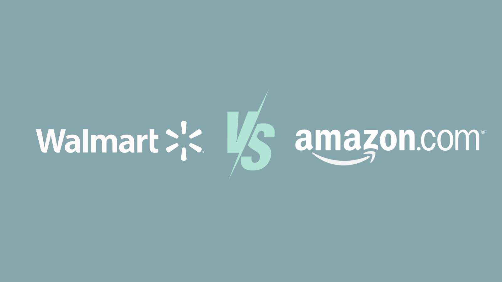 A visual representation of a comparison, titled 'February eCommerce Updates', featuring the logos of Walmart and Amazon.com. The Walmart logo appears on the left and the Amazon logo on the right, separated by a large 'VS' in the center, symbolizing a versus battle or comparison. The image has a soft blue background and is styled to present a face-off between the two major players in the eCommerce industry.