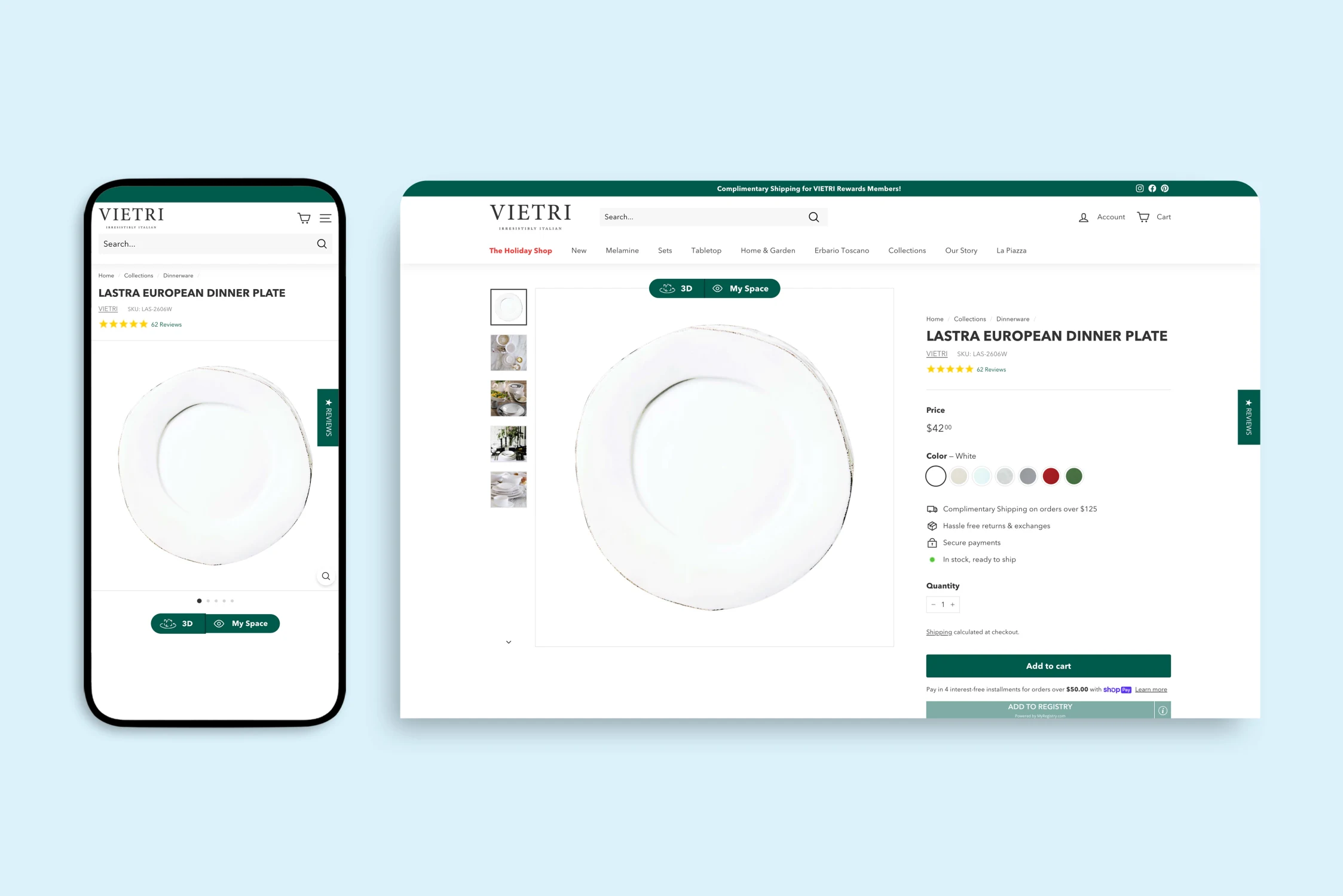 VIETRI Product Page - desktop and mobile