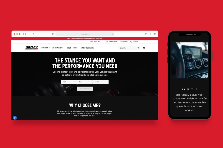 Mobile and Desktop Screenshots of Air Lift Performance Website