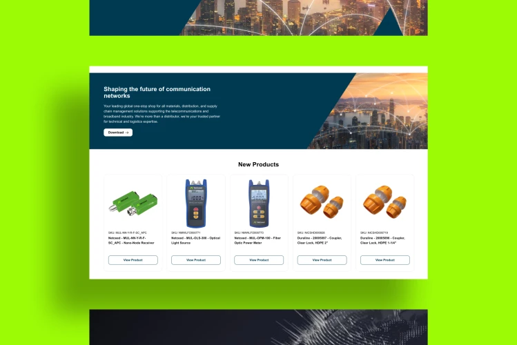 Three different website designs for Netceed displayed on desktop and mobile devices. The desktop shows a green-themed website with a 'Magic Mile Calculator', and the mobile screens display various pages about the company's mission and services.