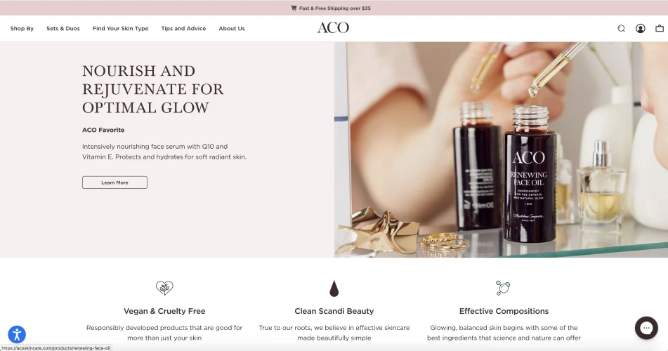 aco skincare usa products page desktop homepage