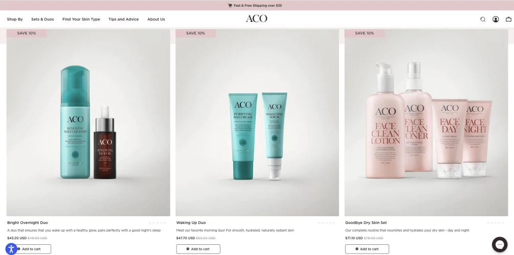 aco skincare usa duos sets products page desktop