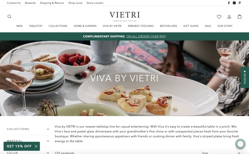 Screenshot of Vietri Homepage