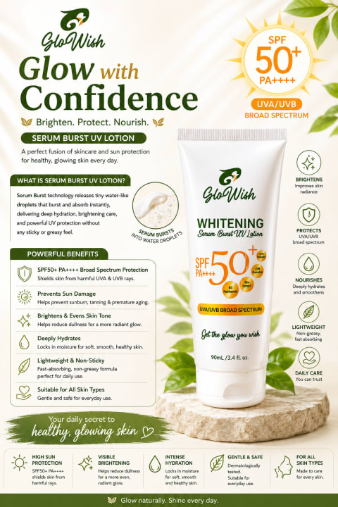 Glowish Whitening Serum Burst UV Lotion SPF50+ PA++++ (90mL)