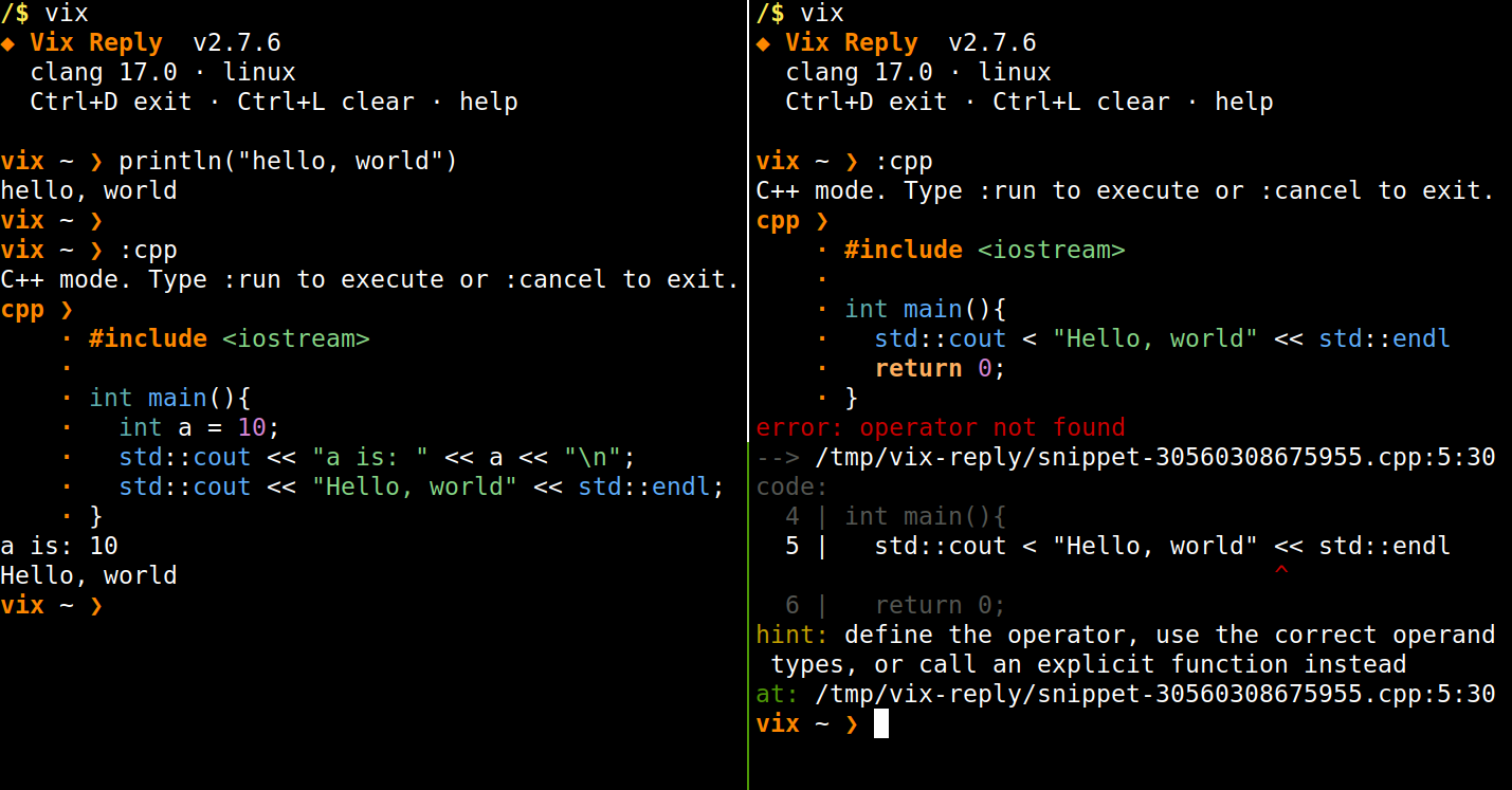 Vix Reply interactive C++ REPL