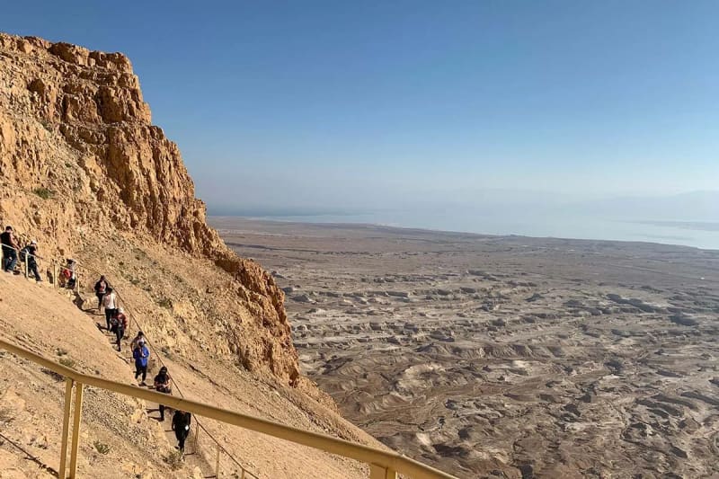 Emily's group hiking Masada