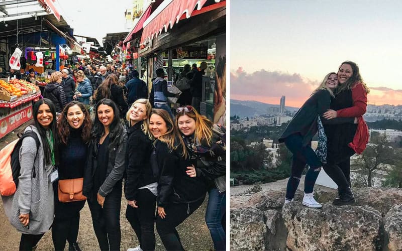 Haley Abruzzese with members of her Birthright Israel bus in the Shuk in 2016