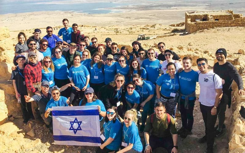 Jared Sapolsky's Birthright Israel group on top of Masada in 2013