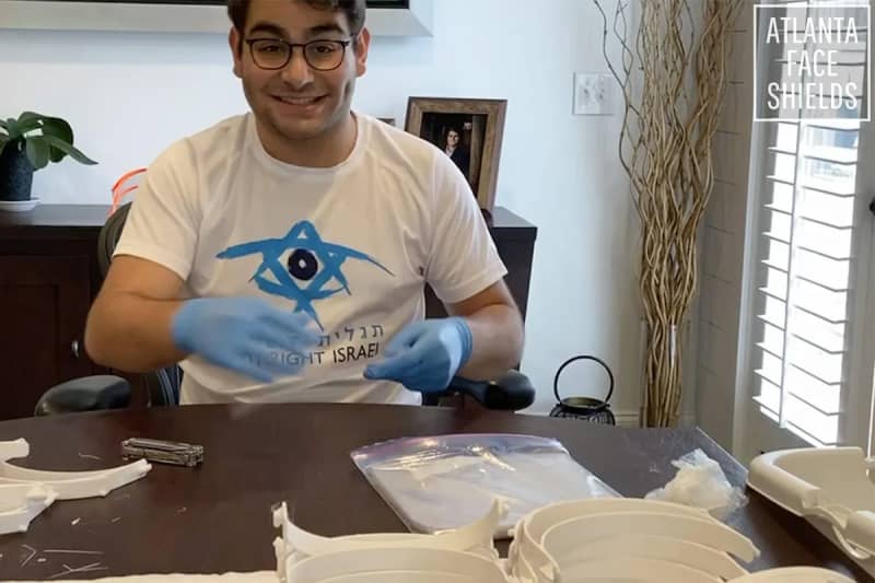 Max Seidel making face shields for healthcare workers