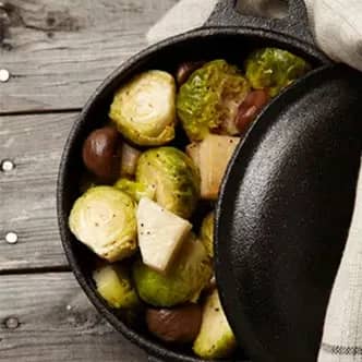 Caramelized Turnips with Brussels Sprouts and Chestnuts