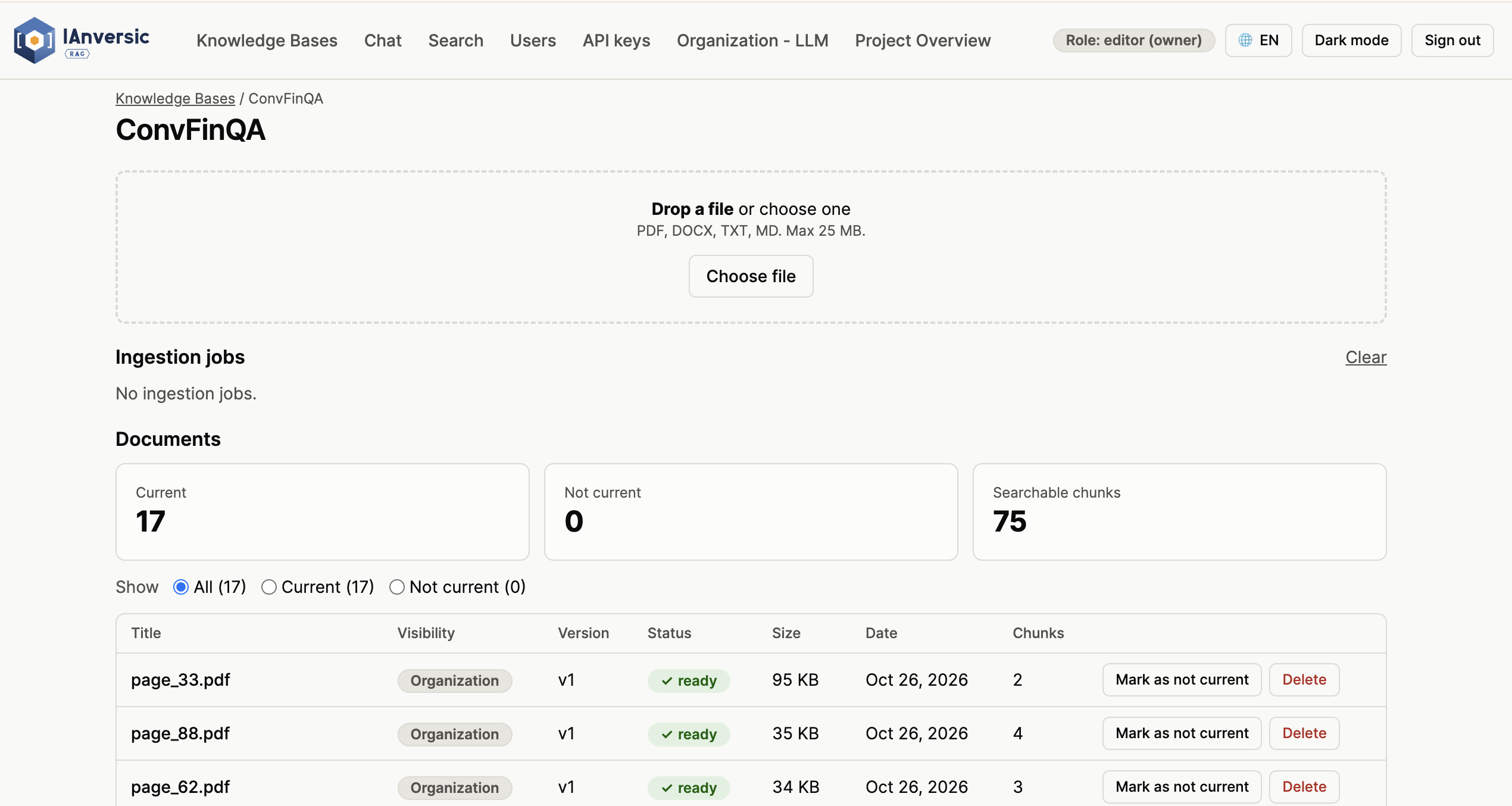 IAnversic RAG knowledge base with uploaded documents