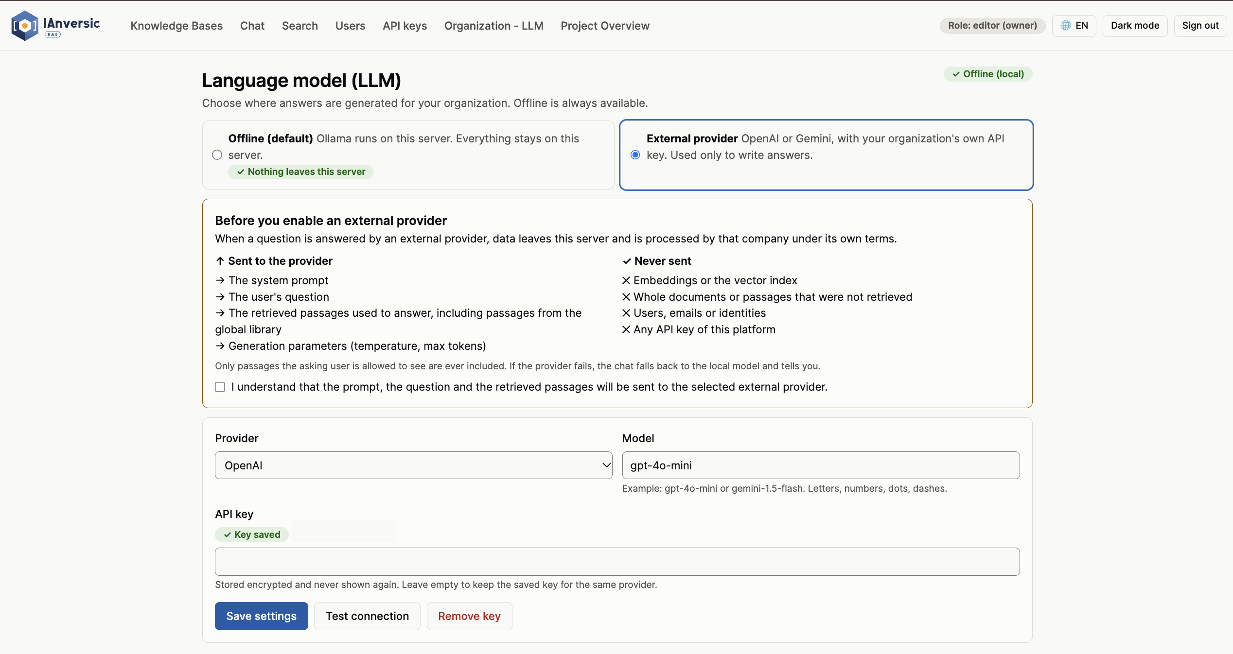 IAnversic RAG language model settings