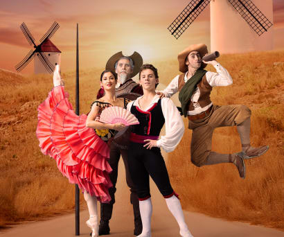 Rehearsal Director Charles Askegard with Mayara Pineiro, Ashton Roxander, and Nicholas Patterson of Philadelphia Ballet in ‘Don Quixote,’ choreography by Angel Corella. 