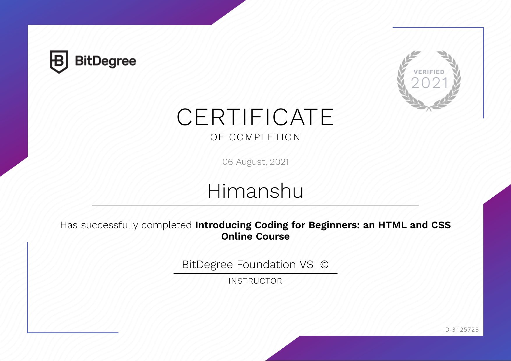 BitDegree Certificate