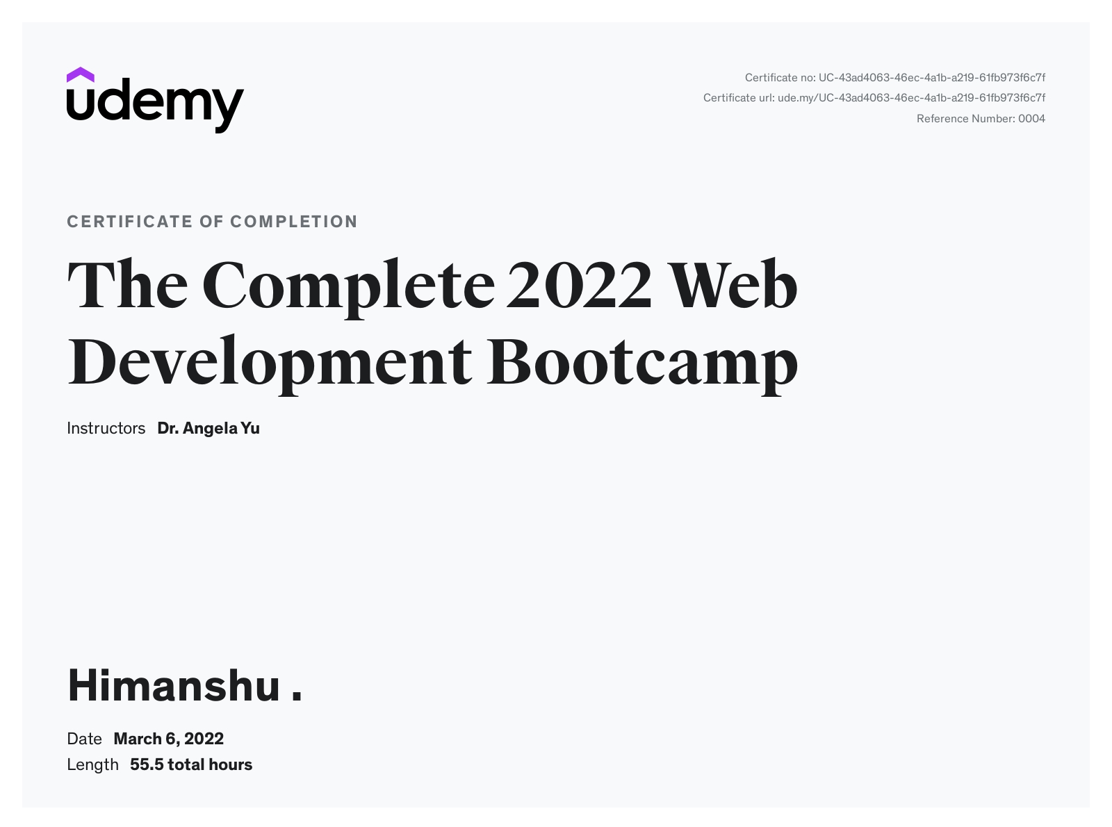 Bootcamp development certificate