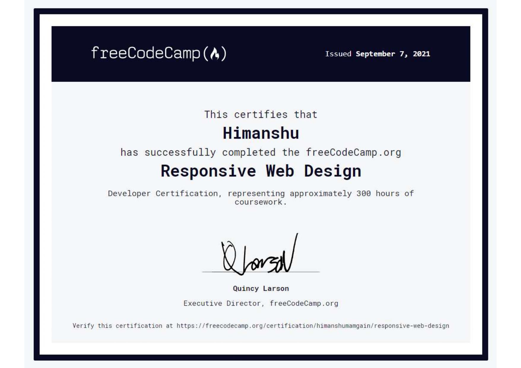 freeCodeCamp Certificate