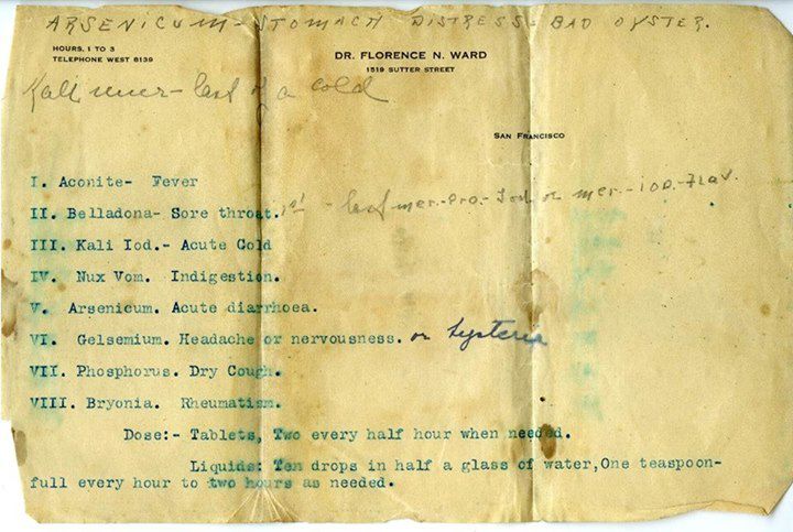 Year 1890 - A prescription by Dr. Florence Ward