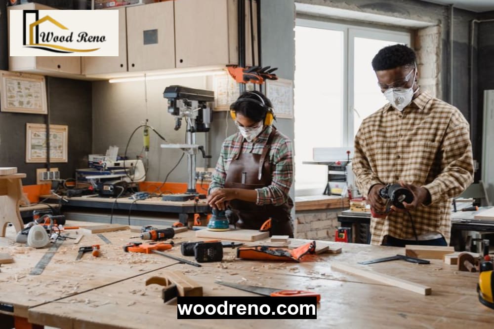 Skilled craftsmen working on assembling MDF and plywood kitchen cabinets in a Pakistani wood workshop, demonstrating craftsmanship and finishing techniques
