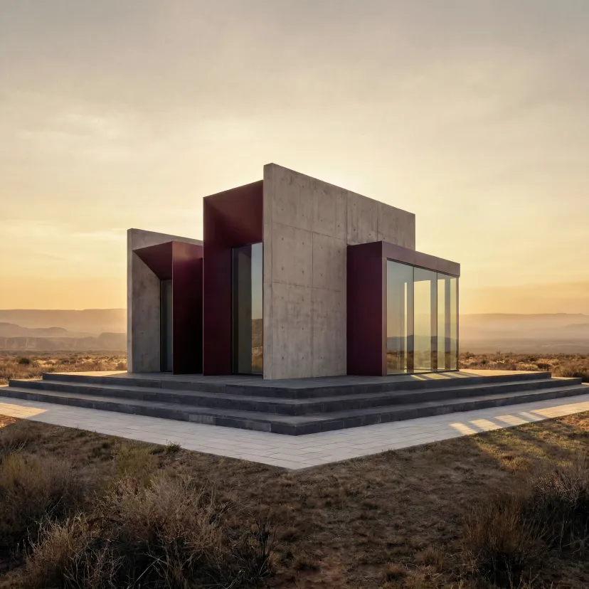 A focused modern pavilion standing on a strong foundation in a South African landscape.