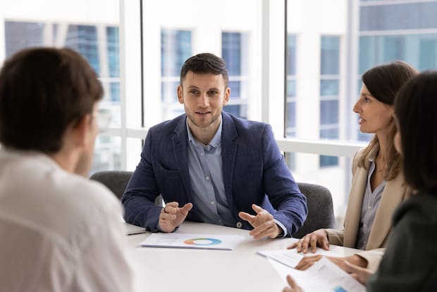 an health insurance broker explaining Wegovy coverage to clients
