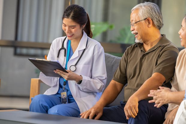 a doctor consulting her patients on the side effects of Viagra and Cialis