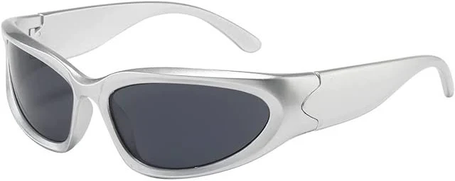 ARZONAI Futuristic Series Wraparound Y2K Sunglasses For Men & Women | UV Protected | Full Rim Trending & Stylish Shades | Free Size (Silver-Black)