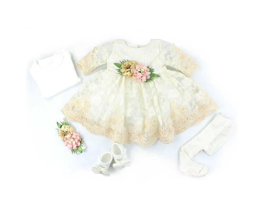 Set botez bebelusi, rochita inflorata