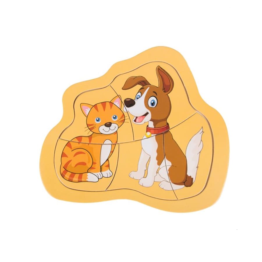 Puzzle 5 piese caine si pisica, 15.5x14cm