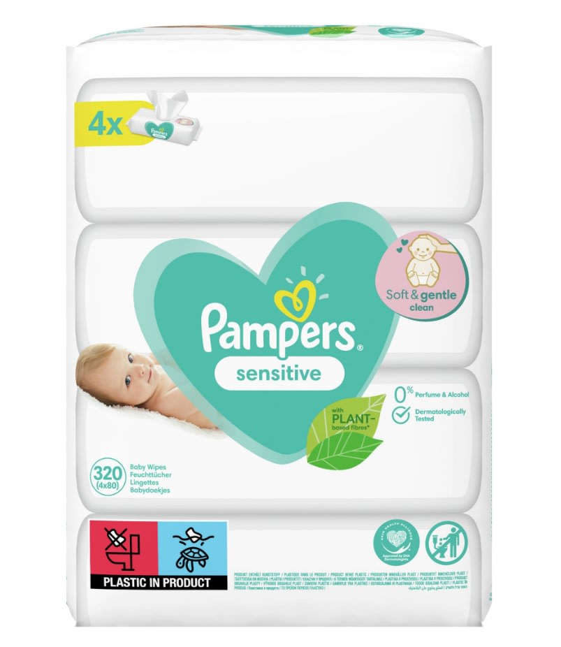 Servetele umede Pampers Sensitive, 4 pachete x 80, 320 buc