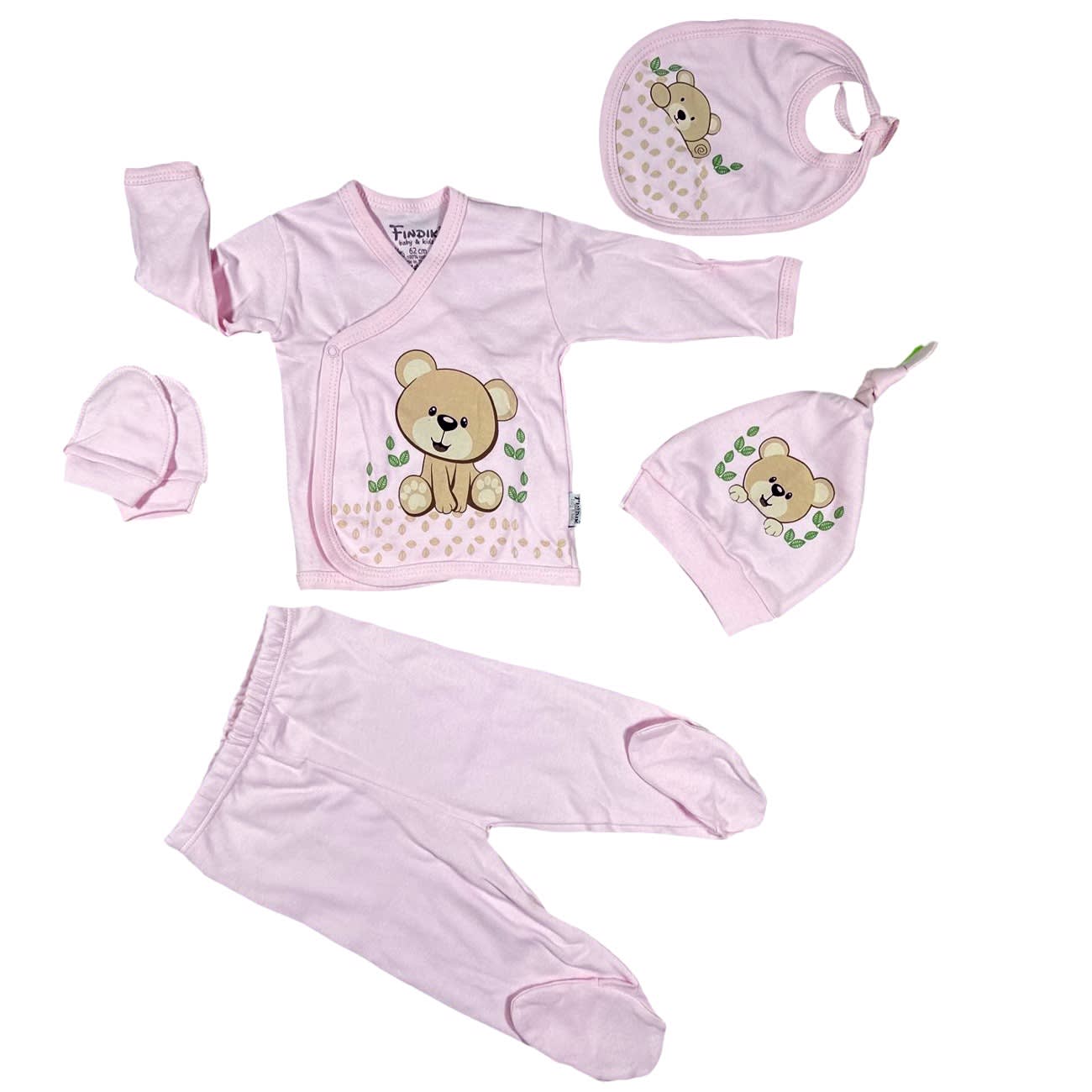 Set cadou nou-nascut, 5 piese roz ursulet